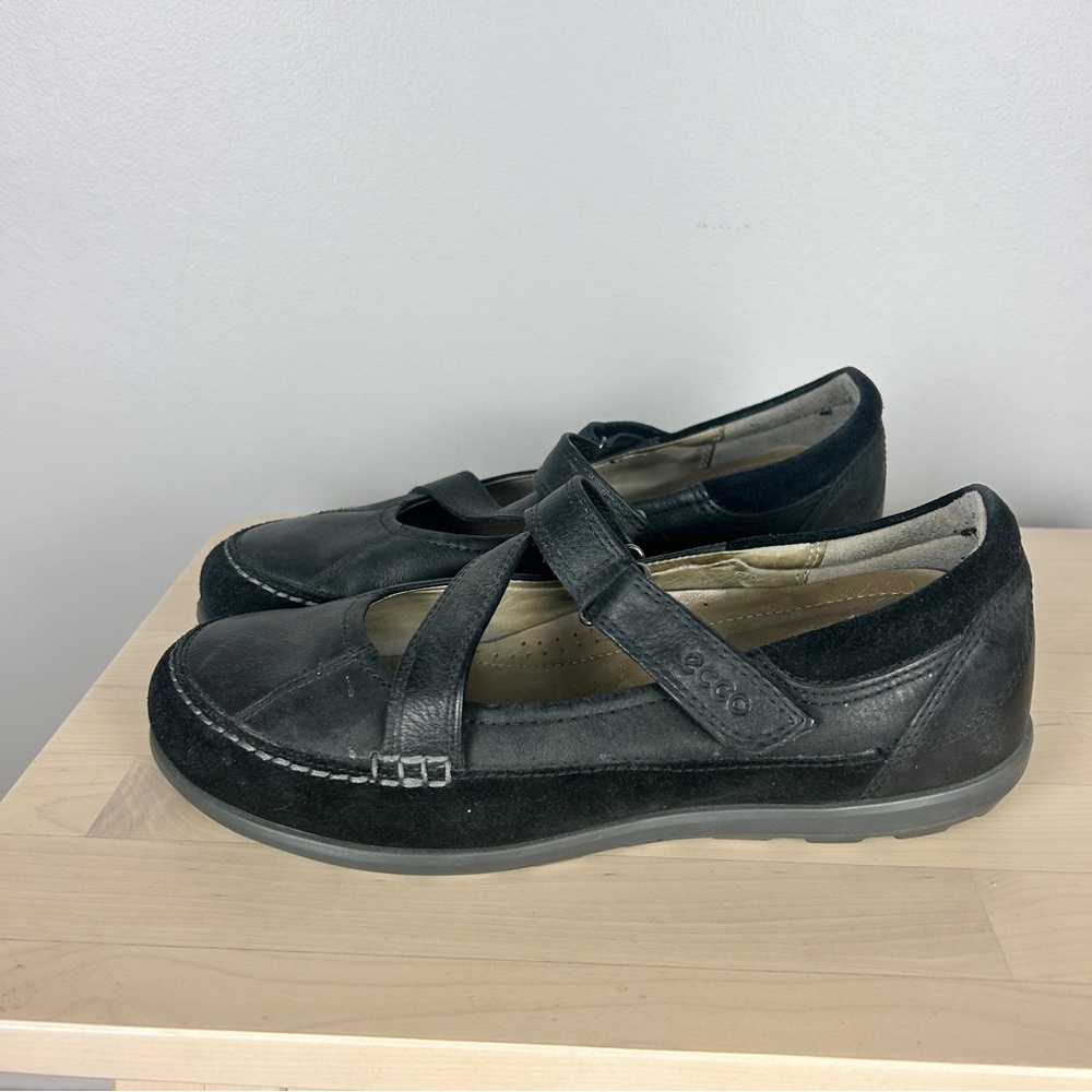 ECCO Mary Jane Comfort Sneaker Flats Black‎ Size 7/38 Leather Quality Sporty
